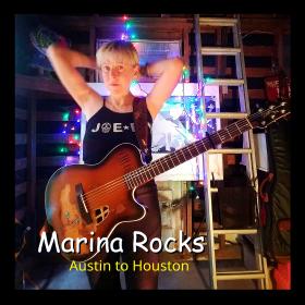 Marina Rocks with a guitar, caption reads "Marina Rocks Austin to Houston"